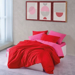 Cozy Home Popping Colors Çift Kişilik Lastikli Çarşaflı Nevresim Takımı Sage Kırmızı-Fuşya
