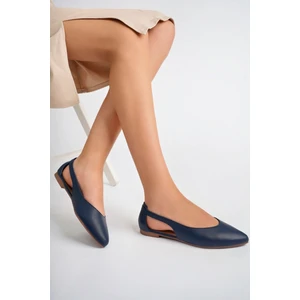 Hakiki Deri Lacivert Kadın Deri Babet TRC58-5052