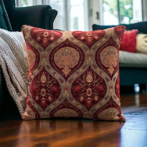 Pillows Store Geleneksel Karanfil Desenli Bordo Kırlent Kılıfı 45 x 45 cm