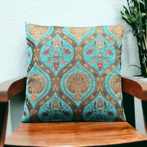 Pillows Store Geleneksel Karanfil Desenli Turkuaz Kırlent Kılıfı 45 x 45 cm