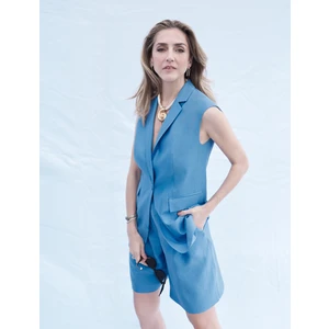 x Melis Ağazat - Blazer Yelek Kruvaze Ters Yaka Düğmeli Astarlı Tensel Kumaş