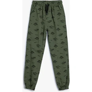 Jogger Pantolon Dinozor Baskılı Beli Bağlamalı Pamuklu
