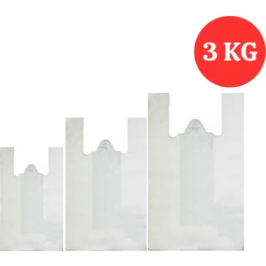 Kalbi Ticaret Kırık Beyaz Kalın Poşet 3'lü Set (Küçük, Orta, Büyük)3 kg Market Manav Poşeti Hışır Atlet Poşet Çöp Poşeti