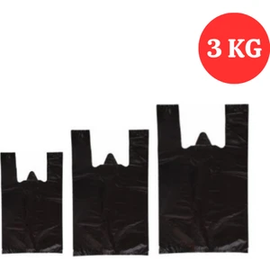 Kalbi Ticaret Siyah Kalın Poşet 3'lü Set (Küçük, Orta, Büyük)3 Kg Market Manav Poşeti Hışır Atlet Poşet Çöp Poşeti