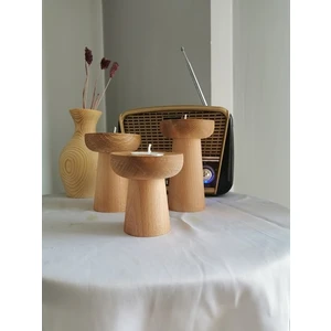 Mantar Ahşap Şamdan Mumluk Seti