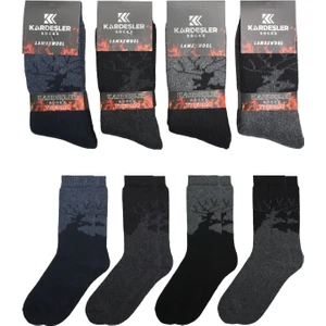 Kardeşler Çorap Erkek Lambswool Termal Yün Kışlık Havlu Kalın Çok Renkli Çorap 4'lü Paket