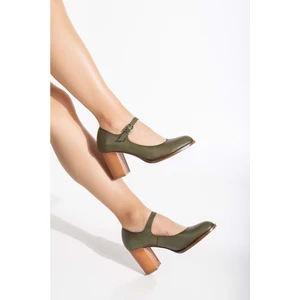 Analin Shoes Kadın Hakiki Deri Bantlı Topuklu Ayakkabı Yeşil
