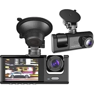 Ta-01 Siyah 1080P Araç Içi 3 Kameralı LCD Ekranlı Gece Görüşlü , G-Sensör , Geri Görüş Kameralı Yol Kayıt Araç Kamerası