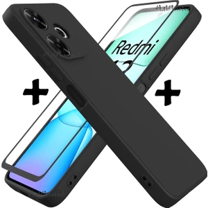 M.TK Moveteck Xiaomi Redmi 13 Kılıf Kamera Korumalı Yunuşak Renkli Silikon + 9h Ekran Koruyucu Cam 2'li Set