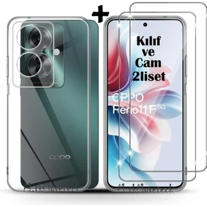 M.TK Moveteck Oppo Reno 11F Kılıf Kamera Çevresi Korumalı Darbeye Dayanıklı Şeffaf Silikon Anti Kapak + 9h Ekran Koruyucu Cam