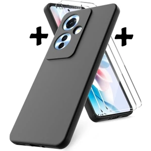 M.TK Moveteck Oppo Reno 11F Kılıf Kamera Korumalı Yumuşak Renkli Silikon + 9h Ekran Koruyucu Cam 2'li Set