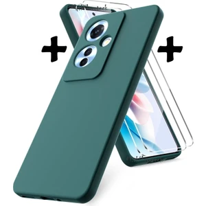 M.TK Moveteck Oppo Reno 11F Kılıf Kamera Korumalı Yumuşak Renkli Silikon + 9h Ekran Koruyucu Cam 2'li Set