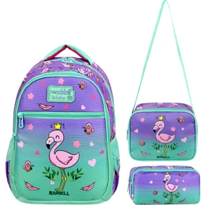 Lisanslı Lila-Su Yeşili Flamingo Desenli Kız Çocuk Ilkokul Sırt Çantası,beslenme Çantası ve Kalemlik