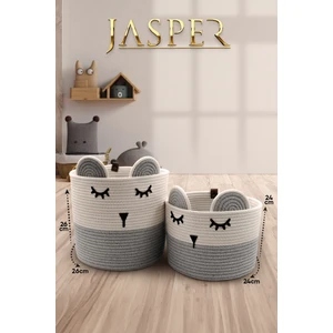 Jasper Gri Jüt Ip 2'Li Panda Tasarımlı Çok Amaçlı Çocuk Odası Oyuncak Kıyafet Kirli Sepeti Organizer