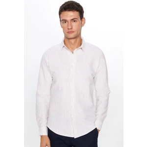 Slim Fit Dar Kesim Çizgili Tek Cepli Esnek Yazlık Erkek Beyaz Gömlek