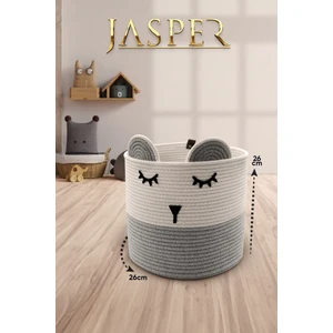 Jasper Gri Tekli Jüt Ip Panda Tasarımlı Çok Amaçlı Çocuk Odası Oyuncak Kıyafet Kirli Sepeti Organizer 26x26cm