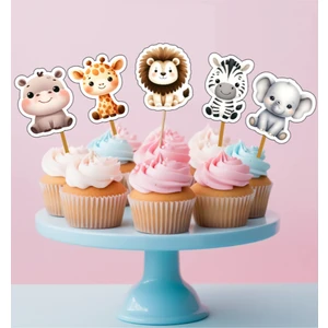 Hiras Dizayn 15ADET Safari Orman Hayvanları Konsept Cupcake Doğum Günü Süsü Pasta Kürdanı  6-7cm Cupcake Pasta