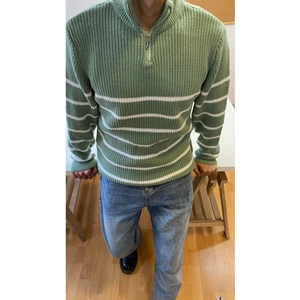 Cool Tarz Su Yeşili-Beyaz Erkek Regular Fermuarlı Balıkçı Triko Kazak