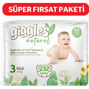 Natural 3 Numara Midi Pamuklu Bebek Bezi 232 Adet