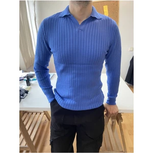 Tarz Cool Saks Erkek Polo Yaka Fitilli Triko Kazak
