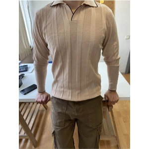 Tarz Cool Vizon Erkek Kalın Şeritli Polo Yaka Triko T-Shirt