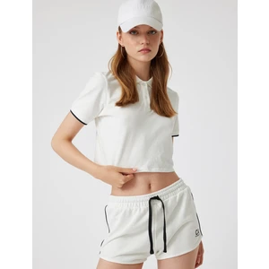 Mini Şort Beli Bağcıklı Slogan Işlemeli Biyeli Cepli