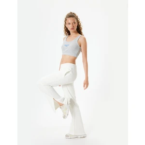 Bol Paça Eşofman Altı Beli Lastikli Yırtmaç Detaylı Yüksek Bel Şardonlu Cepli