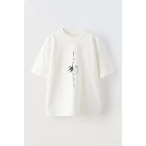 Ok Ay ve Güneş Tasarım Baskılı Pamuk Beyaz Oversize T-Shirt