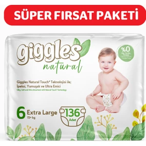 Natural 6 Numara Junior Plus Pamuklu Bebek Bezi 136 Adet
