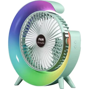 Şarjlı Masaüstü Vantilatör Rgb Led Işıklı 3 Kademeli 180° Ayarlanabilir Soğutucu Fan Gece Lambası Yeşil