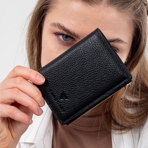 Deri  Bölmeli Fermuarlı Kadın Cüzdan Siyah