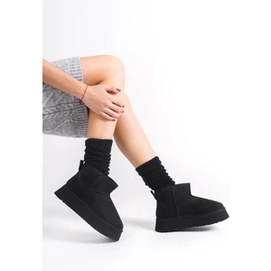 Kadın Palermo Siyah Süet Içi Kürklü Kalın Tabanli (4,5 cm ) Mini Kısa Bot