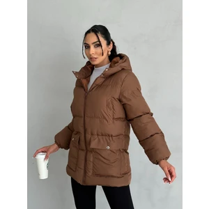 Moda Armanc Puffer 4 Cep Detaylı Kapüşonlu Şişme Mont