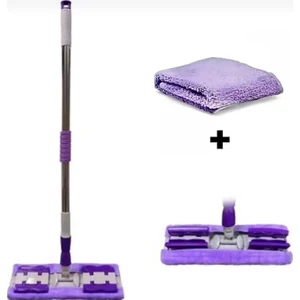 Mandallı Mop Teleskopik Saplı 1 Mikrofiber Yedek Bez Hediyeli Mor Renk