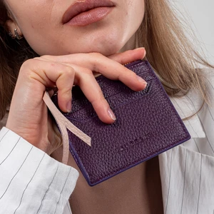Deri Fermuarlı Kadın Cüzdan Kartlık Mor