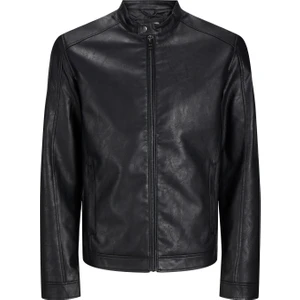Jack & Jones Erkek Siyah Renk Bıker Deri Ceket 12261195