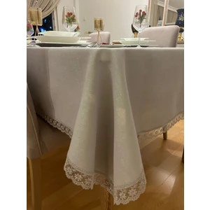 Meral Kurşun Collection Güpür Detaylı Simli Dertsiz Salon Masa Örtüsü Gri