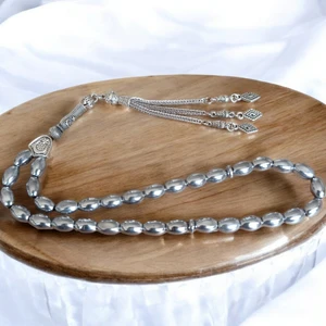 Mga Doğaltaş Hematit Gri 33' Lük Tesbih Orijinal Doğal Taş Renk Atmaz Solmaz Kararmaz