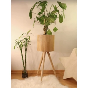 Black Pearl Bambu Ahşap Ayaklı Sepet/saksılık Naturel