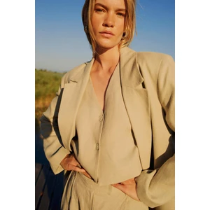 x Manuka V Yaka Keten Basic Düz Blazer Yelek D4391AX24HS