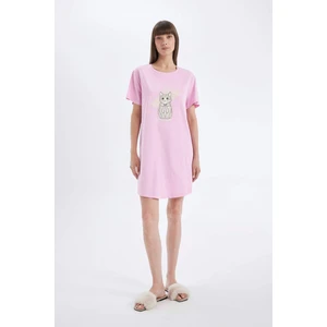 Baskılı Bisiklet Yaka Kısa Kollu Gecelik-Fall in Love D4524AX24HS