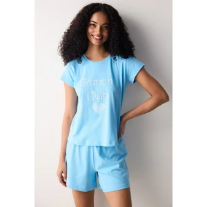 Blue Heart Şortlu Mavi Pijama Takımı
