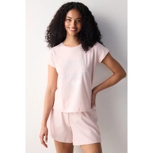 Pamuklu Pink Heart Şortlu Pembe Pijama Takımı