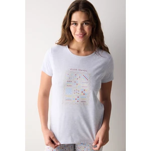 Printed Kapri Gri Pijama Takımı