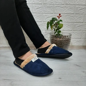 Lacivert Içi Kürklü Ev Içi Tüylü Misafir Terliği