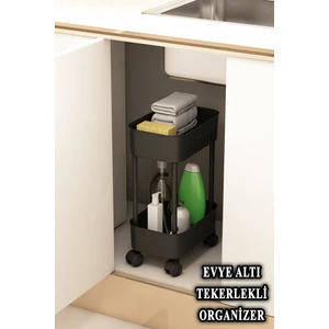 Lizbon Çok Amaçlı 2 Katlı Evye Altı Düzenleyici Dolap Içi Tegah Altıtekerlekli Organizer