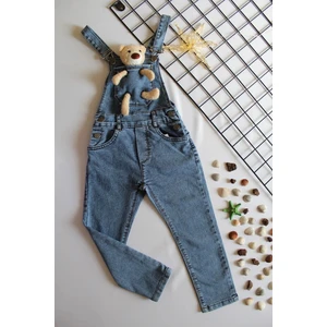 Unisex Çocuk Ayıcıklı Kot Salopet Pantolon
