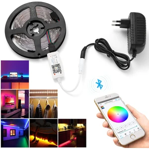 Rgb Şerit LED 5 Metre 5050 Smd Double Pcb Tak Çalıştır Adaptörlü Wifi Bluetooth Renkli Kumanda Dekoratif Set Esnek