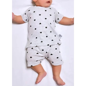 Drop Kids Bebek Pijama Takımı Kalp Puan Desen Baskılı Grimelanj Kısakol Şort Yenidoğan Çocuk Pijama