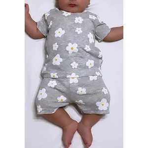 Drop Kids Bebek Pijama Takımı Kısakol Şort Çiçek Desen Baskılı Grimelanj Yenidoğançocuk Pijamatakım
